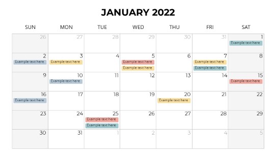 Calendars 2022 Monthly Sunday January PowerPoint PPT Slide design