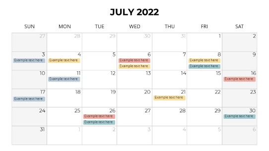 Calendars 2022 Monthly Sunday July PowerPoint PPT Slide design