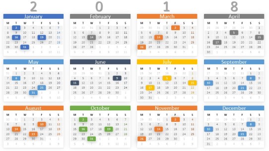 Calendars Full Year Monthly 2018 PowerPoint PPT Slide design