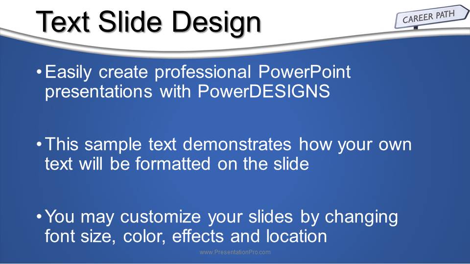 Career Path Sign Widescreen PowerPoint Template text slide design