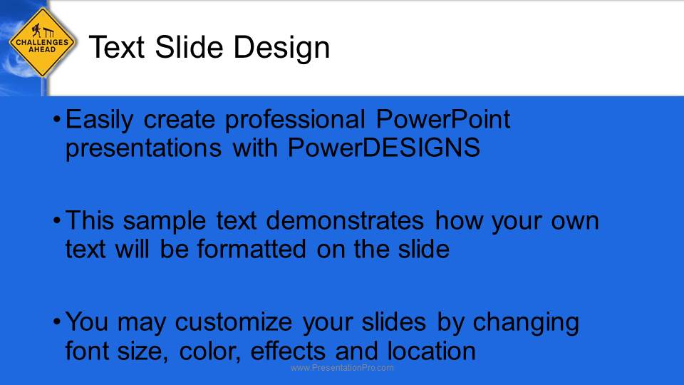 Challenges Ahead Widescreen PowerPoint Template text slide design
