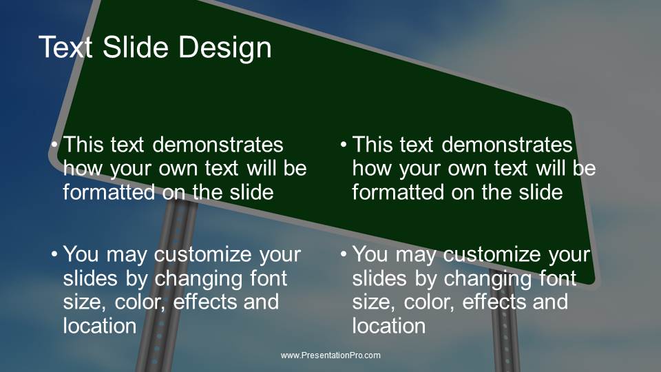 Blank Road Sign Widescreen PowerPoint Template text slide design