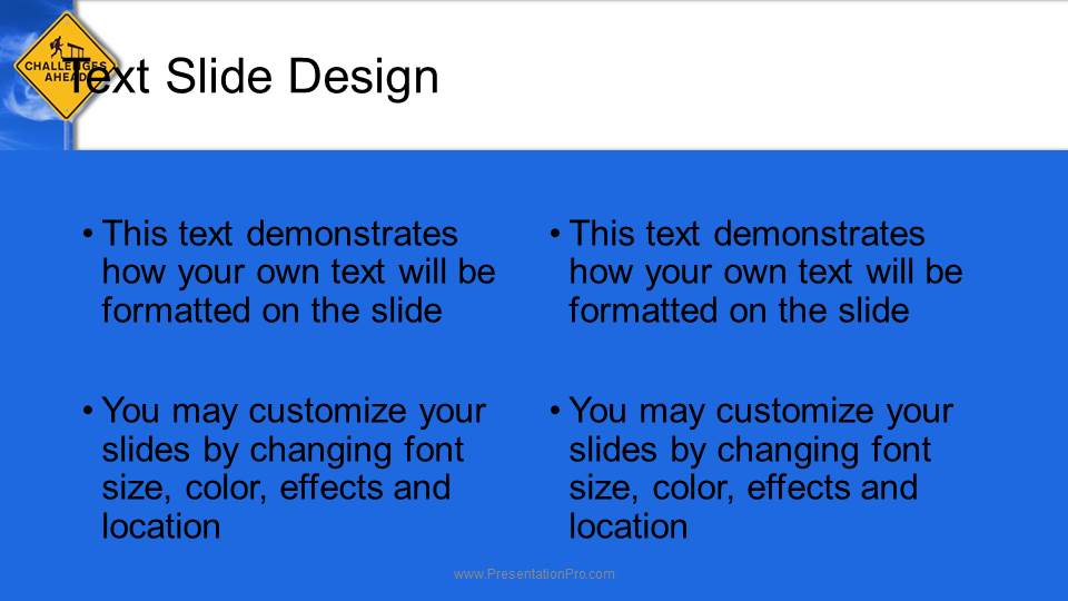 Challenges Ahead Widescreen PowerPoint Template text slide design