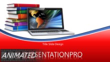 Globe Laptop And Books Red Animated Widescreen PPT PowerPoint Animated Template Background