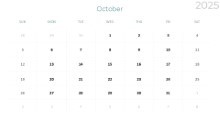 2025 Calendar Monthly Min 10 October