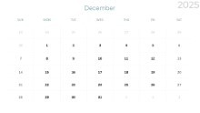 2025 Calendar Monthly Min 12 December