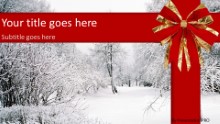 Winter Red Ribbon Widescreen PPT PowerPoint Template Background