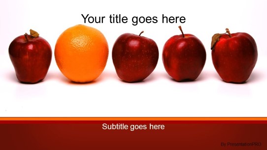 Apples and Oranges Widescreen PowerPoint Template title slide design