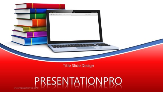 Blank Laptop And Books Red Widescreen PowerPoint Template title slide design