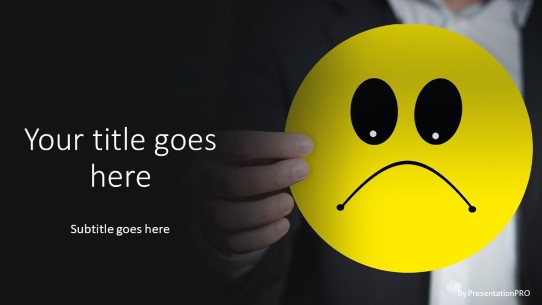 Emoji Sad Face Widescreen PowerPoint Template title slide design
