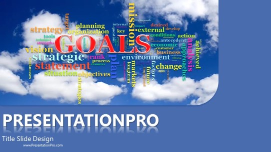 Goals Tag Cloud Blue Widescreen PowerPoint Template title slide design