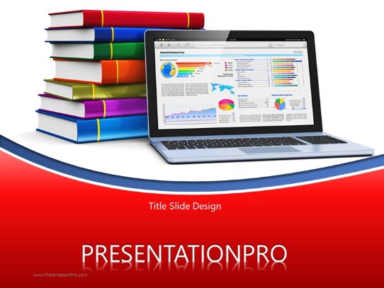 Laptop And Books Red PowerPoint Template title slide design