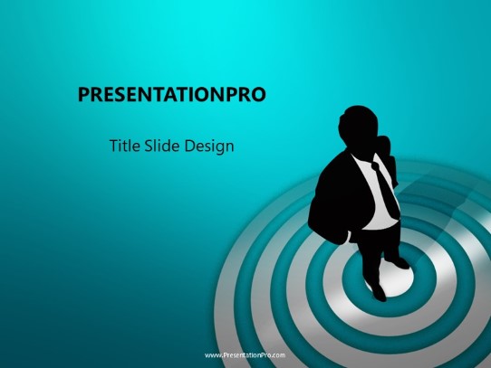 On Bullseye Turquoise PowerPoint Template title slide design