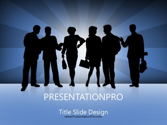 Business Silhouette Blue PowerPoint Template title slide design