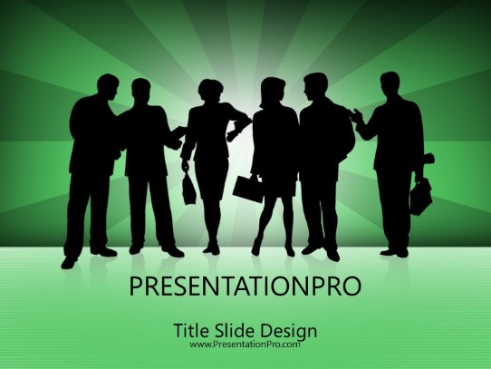 Business Silhouette Green PowerPoint Template title slide design