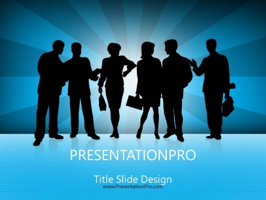 Business Silhouette Teal PowerPoint Template title slide design