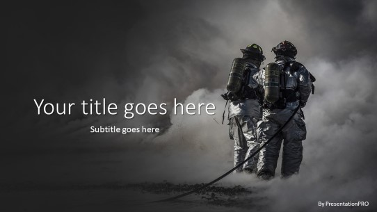 Fire Fighters Smoke Widescreen PowerPoint Template title slide design