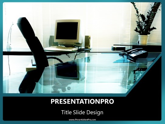Glassy Office Space PowerPoint Template title slide design