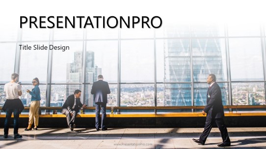 Office Hall Socialize Widescreen PowerPoint Template title slide design