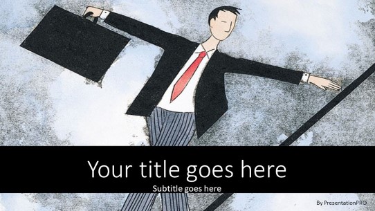 Tight Rope Cartoon Widescreen PowerPoint Template title slide design