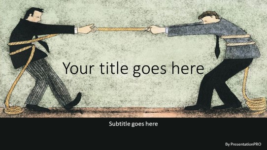 Tug Rope Cartoon Widescreen PowerPoint Template title slide design