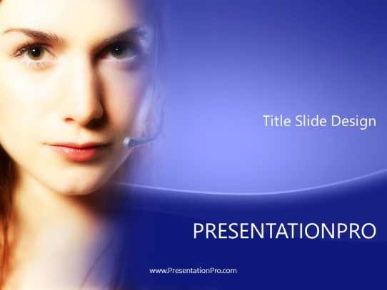 Female Telemarketer 01 Blue PowerPoint Template title slide design