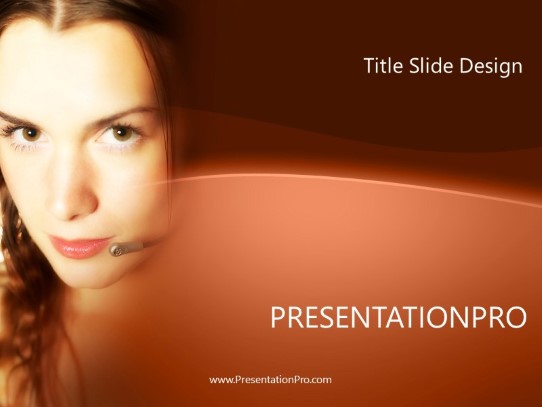 Female Telemarketer 02 Orange PowerPoint Template title slide design