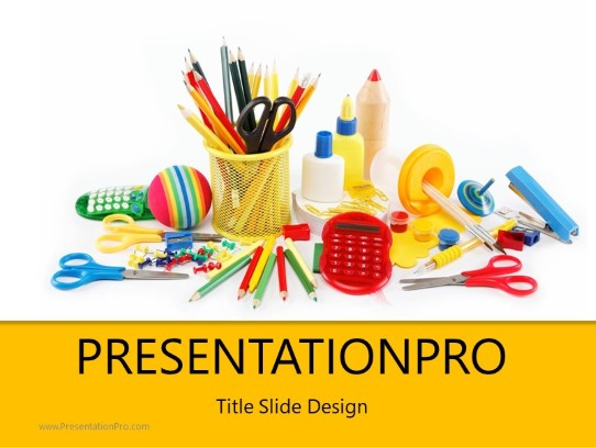 Back To School Supplies PowerPoint Template title slide design