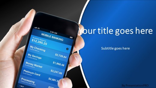 Mobile Banking Widescreen PowerPoint Template title slide design