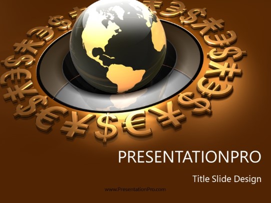 World Currency Globe Gold PowerPoint Template title slide design
