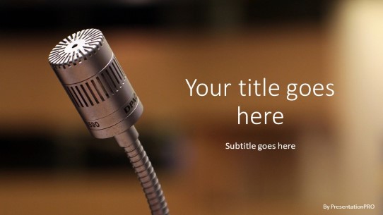 Silver Microphone Widescreen PowerPoint Template title slide design
