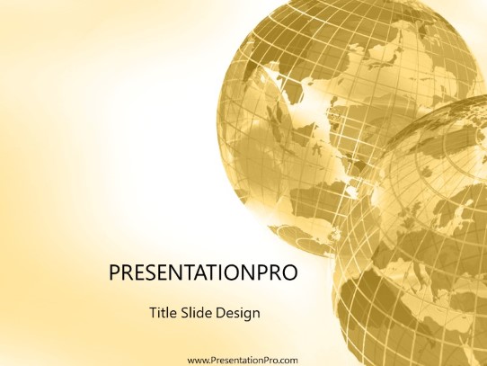 Corner Globes Gold PowerPoint Template title slide design