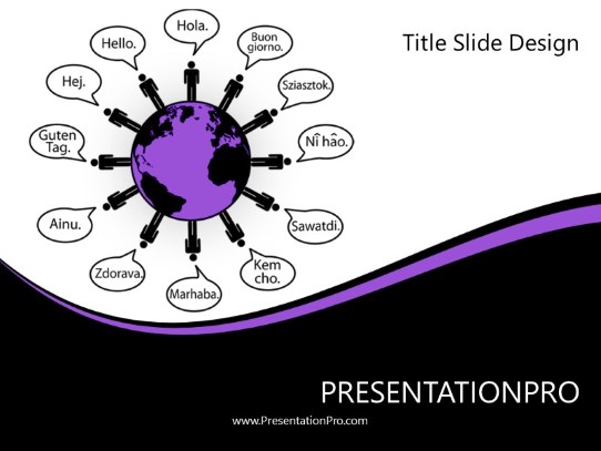 Hello World Purple PowerPoint Template title slide design