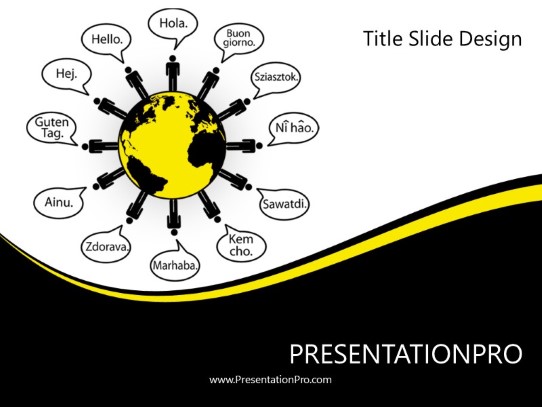 Hello World Yellow PowerPoint Template title slide design
