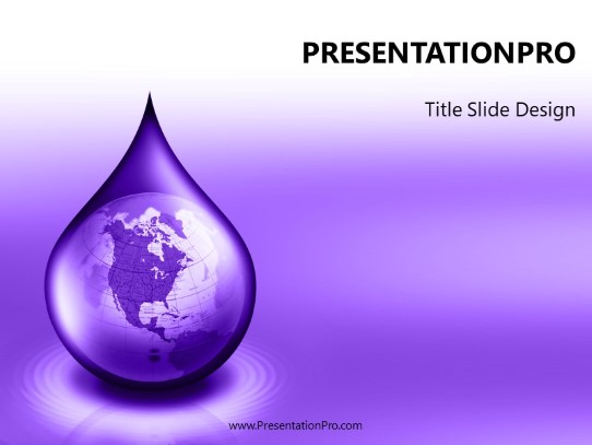 Waterdrop Globe Purple PowerPoint Template title slide design
