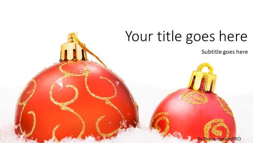 Christmas Ornaments Snow Red Widescreen PowerPoint Template title slide design