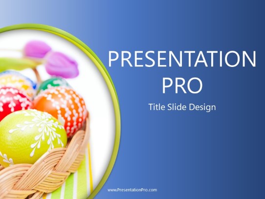 Easter Egg Basket Blue PowerPoint Template title slide design