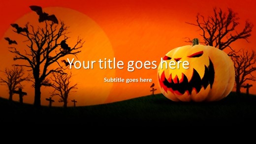 Halloween Pumpkin Widescreen PowerPoint Template title slide design