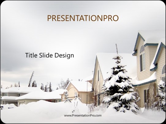 Houses In Snow PowerPoint Template title slide design