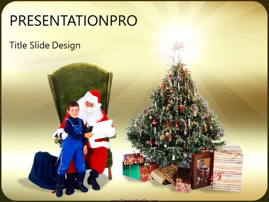 Santa And Child PowerPoint Template title slide design