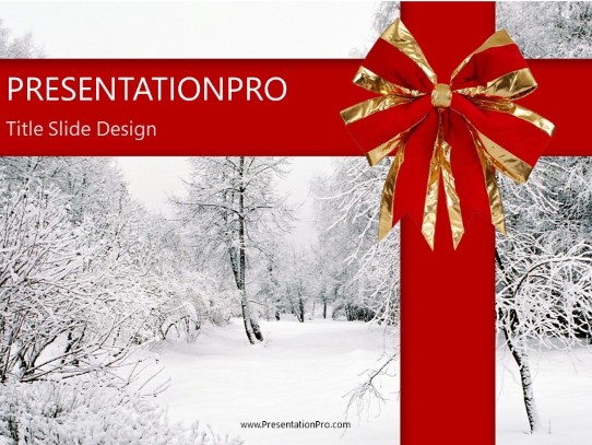 Winter Red Ribbon PowerPoint Template title slide design