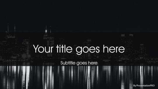 Water Skyline Night Movement Widescreen PowerPoint Template title slide design
