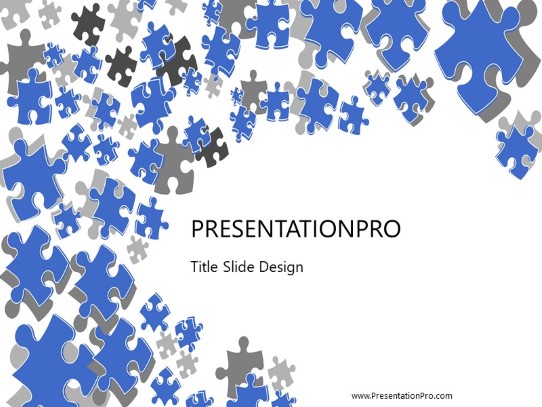 Falling Puzzle Pieces Blue PowerPoint Template title slide design
