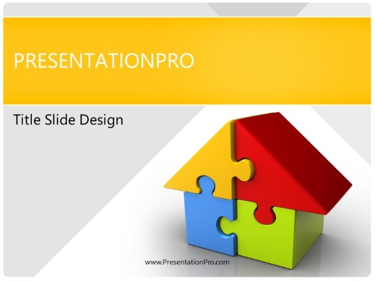 Housing Puzzle Orange PowerPoint Template title slide design
