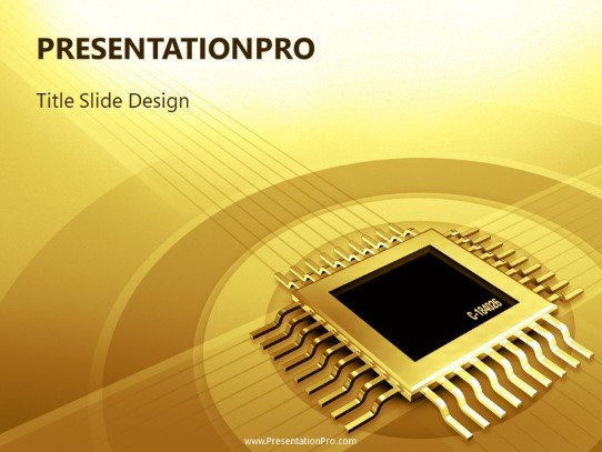 Tech Chip Gold PowerPoint Template title slide design