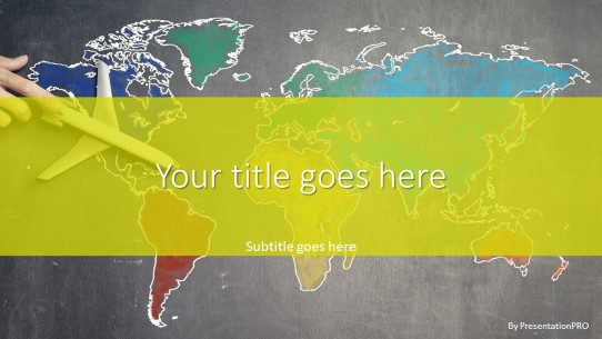 Chalk World Plane Yellow Widescreen PowerPoint Template title slide design