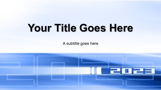 2023 Blue Block Widescreen PowerPoint Template title slide design