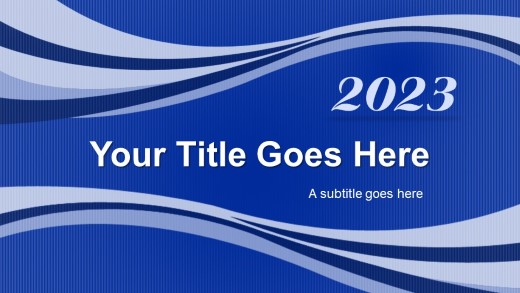 2023 Blue Swoosh Widescreen PowerPoint Template title slide design