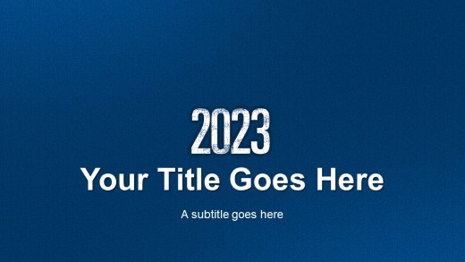 2023 Leathery Blue Widescreen PowerPoint Template title slide design
