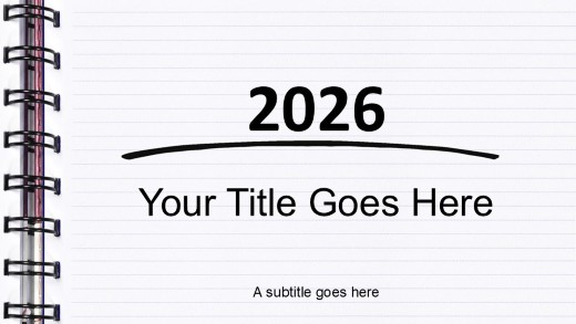 2026 Spiral Notebook Widescreen PowerPoint Template title slide design